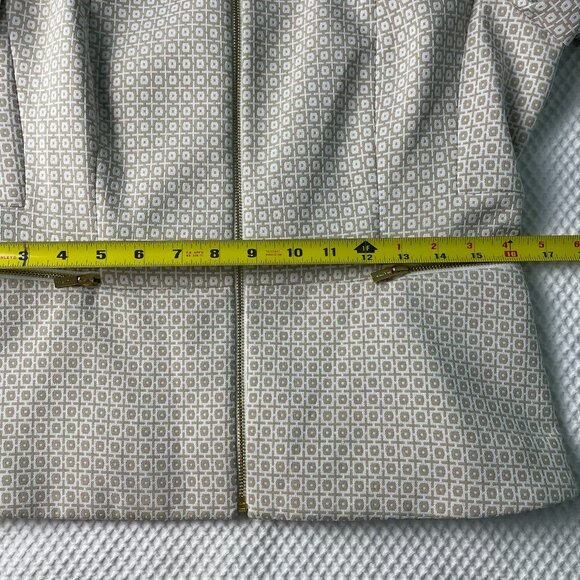 Calvin Klein Women's 12P Dress Jacket Tan & Ivory Jacquard Textured Gold Zippers - Picture 15 of 16